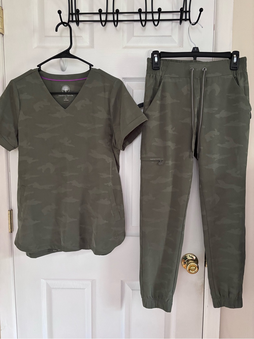 Healing Hands green camo scrub set
